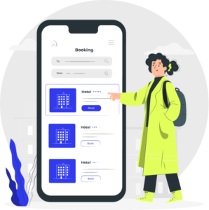 Ilustración de chica frente al teléfono